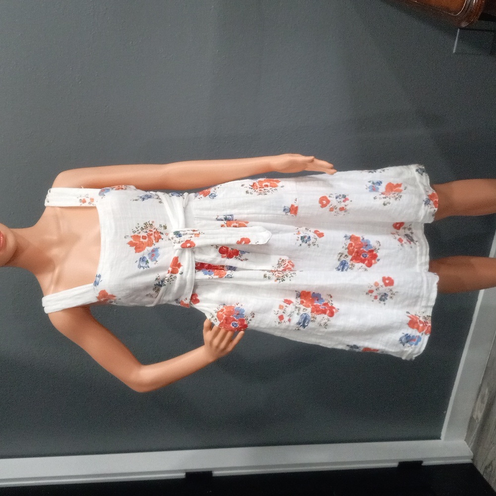 Anthropologie Meadow Rue Ingalls Tie Waist Dress Ivory Floral Dress Side Pockets